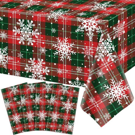 4er Set Weihnachtstischdecken Karo mit Schneeflocken 220x130cm