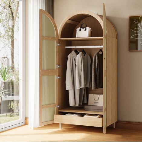 Armadio moderno con ante curve 80 x 50 x 179 cm in MDF e truciolato, colore naturale (1/5)