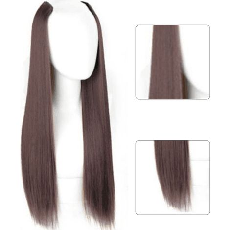 Perruque synthétique femme U invisible sans marque, mèche droite brun foncé 60cm/23,6in, pièce de cheveux universelle sans couture (1/5)