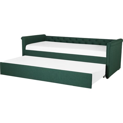 Cama nido tapizada verde oscuro 90 x 200 cm con somier y cabecero acolchado Libourne