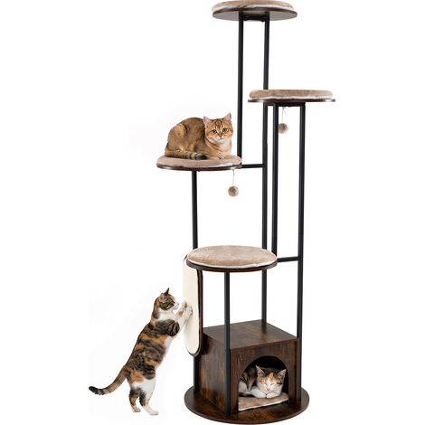 183CM Arbre à Chat, Tour Multi-Niveaux avec 4 Plateformes, Condo, Griffoir Sisal Amovible, 2 Balles Suspendues, Tapis Lavables, Patins Anti-Rayures (1/5)