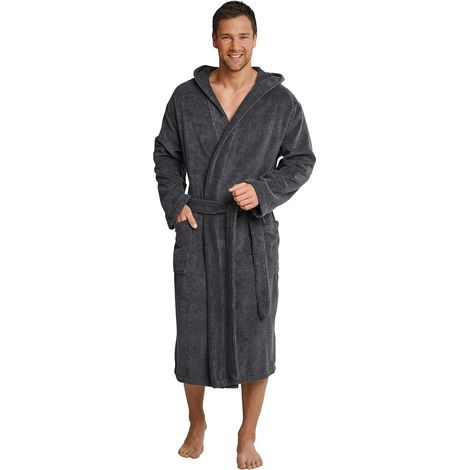 Schiesser Accappatoio con Cappuccio, Cotone, Grigio (Grau (200-grau), L (1/2)