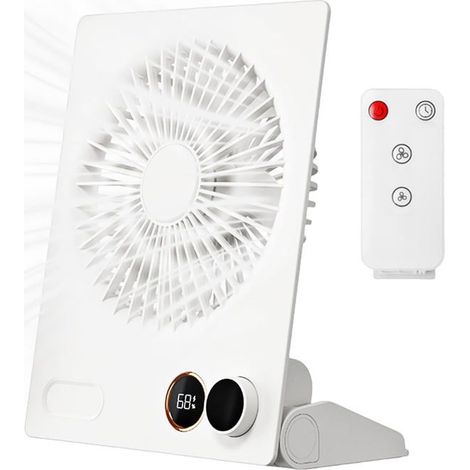 Mini ventilateur de bureau USB, 4000 mAh, ultra-silencieux, inclinable à 180°, avec télécommande, portable – Blanc (1/5)