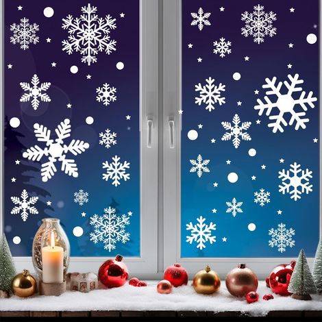 Grand Stickers Noel Fenetre 228 Pièces Decoration Noel Fenetre Electrostatique Décoration DIY Deco Vitre Noel Interieur Maison Vitrine Verre Grand Flocons de Neige Blanc 6 Feuilles (1/5)