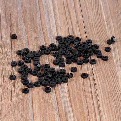100 pièces M2 M3 M4 Entretoises hexagonales en nylon noir, écrous (1/5)