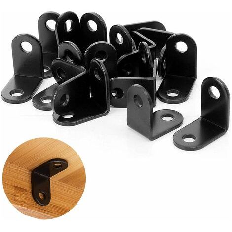 Lot de 20 Petit Équerre de Fixation Noir, 25x25 mm Equerre Metal pour la Fixation et la Réparation de Meubles, Renforcer les Joints, (1/5)