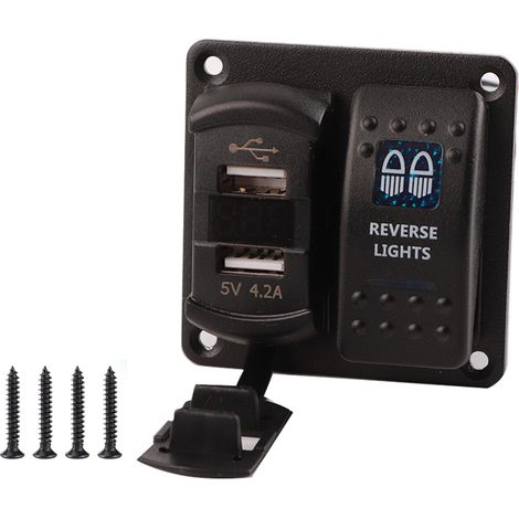 12V-24V 2 Voies Panneau Interrupteur à Bascule 2 Ports USB avec Voltmètre Numérique 5 Broches Double Éclairage pour Voiture Bateau (1/5)
