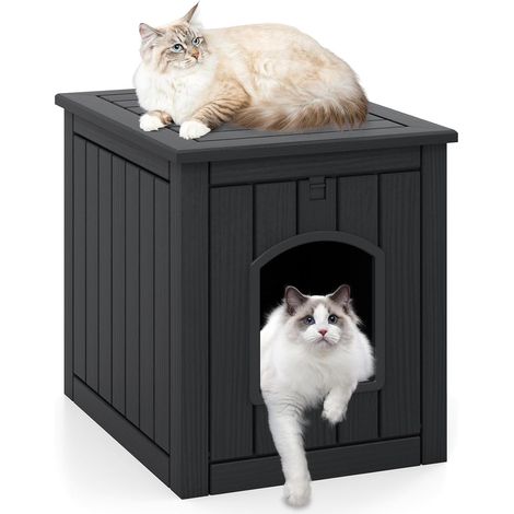 GOPLUS Meuble Litiere Chat avec Porte Rabattable, 47 x 60 x 54,5 CM, Cache Litiere Chat Exterieur en PP Résistant aux Intempérie avec Verrou de Sécurité, Plateau Stable, Chambre, Salon, Moderne (Noir) (1/5)