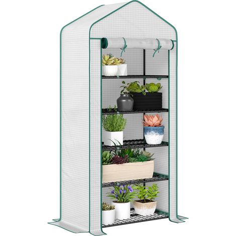 Serre de jardin Serre 5 niveaux avec 1 porte enroulable, Bâche en PE Renforcée Résistante dim. 90L x 49l x 193H cm (1/5)
