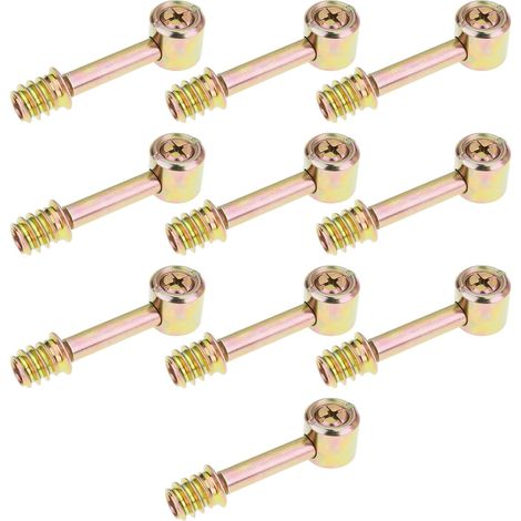 Paquete de 10 tornillos autoblocantes M6x52mm para muebles, conectores 4 en 1, pernos y tuercas para camas y armarios. (1/5)