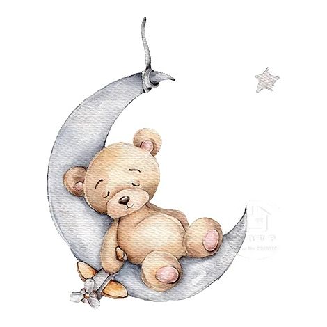 Pegatinas de pared, diseño de dibujos animados, fácil aplicación, niño oso durmiendo (1/2)