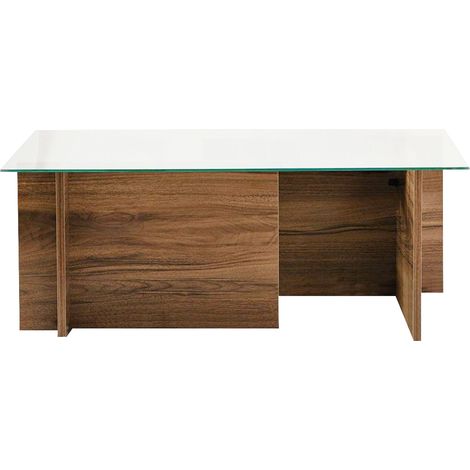 Table basse rectangulaire effet Noyer et verre 105 cm - Kael