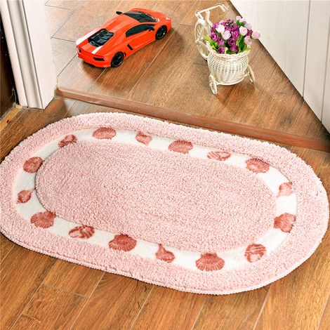 Tapis de sol antidérapant pour salle de bain, style méditerranéen, motif coquillage, style pastoral (rose)