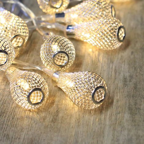 Guirnalda de luces de 3 metros con 20 luces - blanco cálido - diseño calado en forma de lágrima - ideal para decorar un dormitorio durante las vacaciones de Navidad. (1/4)