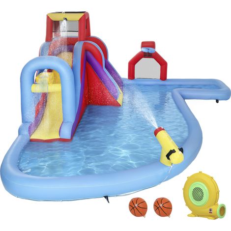 AIYAPLAY castillo hinchable acuático con soplador 550W 6 en 1 castillo hinchable para niños con tobogán pared de escalada piscina aro de baloncesto (1/5)