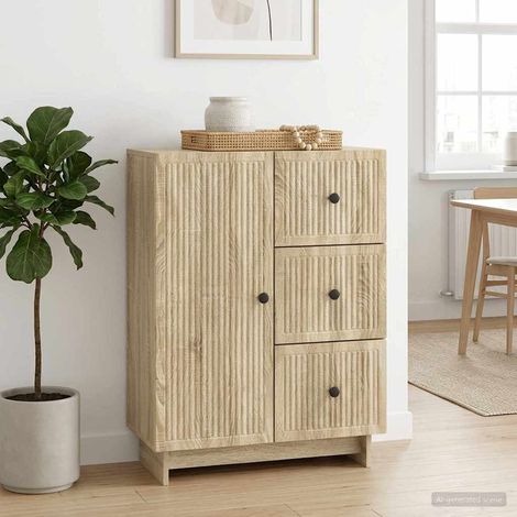 Buffet avec 3 tiroirs et 1 porte, bois d'ingénierie, chêne Sonoma, 66 x 34,5 x 90 cm - PANGIVO (1/5)