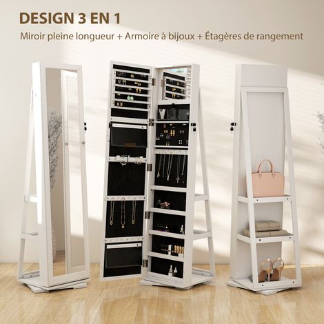 HOMCOM Armoire à bijoux pivotante verrouillable miroir blanc (1/5)