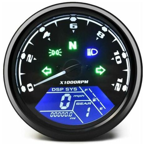 Compteur kilométrique de Moto Universel LCD Compteur de Vitesse numérique jauges de Tachymètre avec veilleuse adaptée à la Moto 12V la Plus Populaire (1/5)
