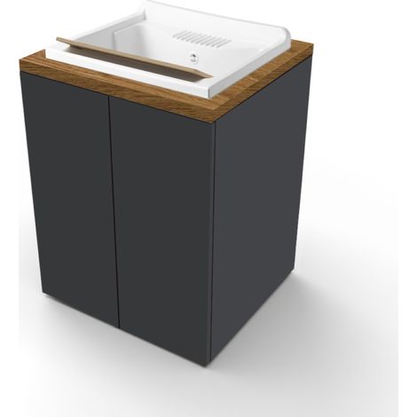 Lavatoio Mobile Legno 2 Ante 71x65h Vasca Resina Grafite/Noce (1/2)