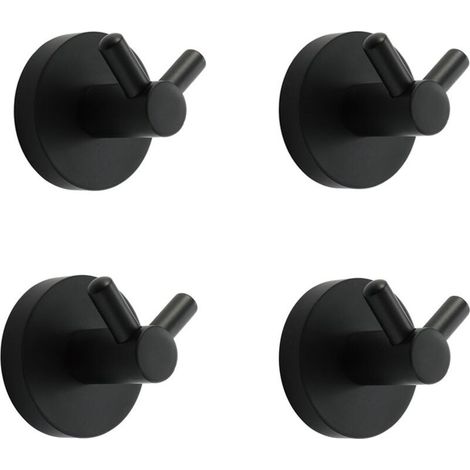 Noir Crochet Mural Acier INOX Patère Murale Double Ronde Patere Porte Manteau Installation à Vis Crochet de Manteau pour Cuisine，4 PCS