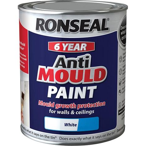 Ronseal 36625 6 Year Anti Mould Paint White Silk 750ml RSLAMPWS750 (1/3)