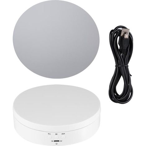 1 Plateau tournant électrique, rotation 360°, 3 vitesses, miroir verre blanc, pour montres bijoux téléphone (1/5)