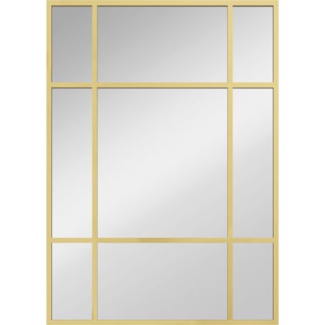 Miroir mural verrière rectangulaire style fenêtre - 50x70 cm, métal doré - Horizontal ou vertical avec 4 crochets - Pour salon, entrée, salle de bain - Design industriel (1/5)