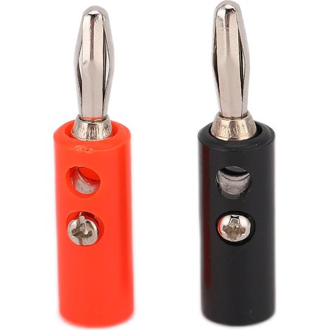 10 fiches bananes U55 de 4 mm (avec vis de fixation), rouges, noires, jaunes, vertes et bleues, adaptées aux tests électriques.