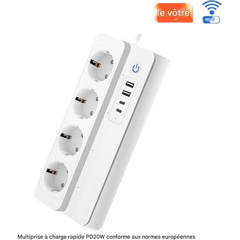 multiprise connectée wifi tuya 8 prises 4 ports usb charge rapide pd 20w 16a pour maison intelligente couleur blanche (1/3)
