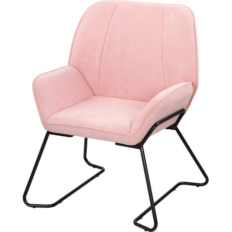Fauteuil salon velours rose, assise large rembourrée, piètement métal (1/5)
