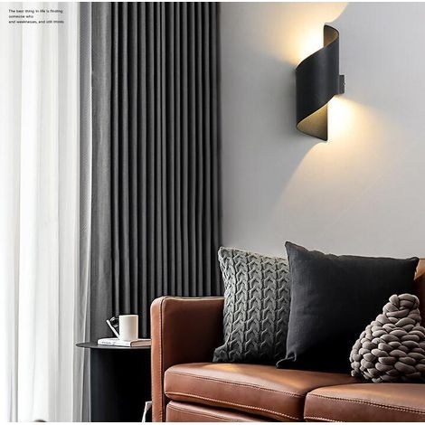 Applique murale intérieure/extérieure, lampe blanc chaud 10w, luminaire haut bas, éclairage étanche IP65, spirale métallique pour bar, noir (1/4)