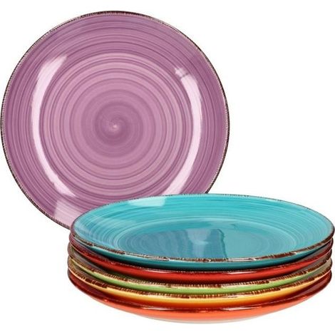6 pièces assiette plate, Ø 27 cm, grès épais, assiette de service ronde, pour brunch et buffet, usage quotidien (1/4)