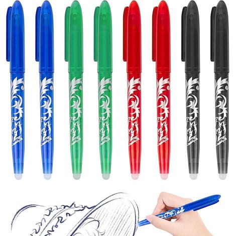 Stylo à bille effaçable Gel, 8 Stylo à bille, Stylos effaçables, Stylo effaçable, 0,5 mm Stylo à bille avec gomme, Stylos à friction pour fournitures scolaires de bureau Bleu Noir Rouge Vert (1/5)