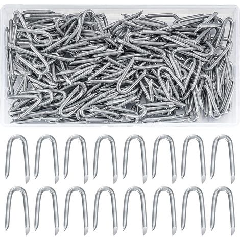 Lot de 300 pinces en U - Clôture en acier - Clôture galvanisée - Clôture en treillis métallique (1/5)