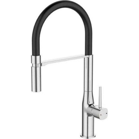 Küchenarmatur mit Ausziehbrause – Chromgrau und Schwarz – Modernes und funktionales Design – KZQ