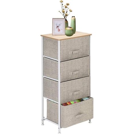 Cassettiera a 4 cassetti in tessuto Mis. 45x30x95 cm - Con struttura in metallo e base superiore in Legno - Comò Mobile Organizer Portaoggetti (1/5)