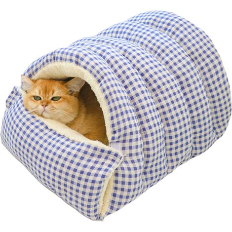 Sac de Couchage Chat Vichy S 50x40x30 cm – Igloo / Grotte Fermée Hiver, Nid Polaire Coton PP Zippé Lavable, Maison Cocon Sécurité pour Chat et Petit Chien (1/2)