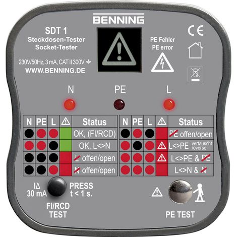 Benning SDT 1 Steckdosentester CAT III 300 V LED, LCD