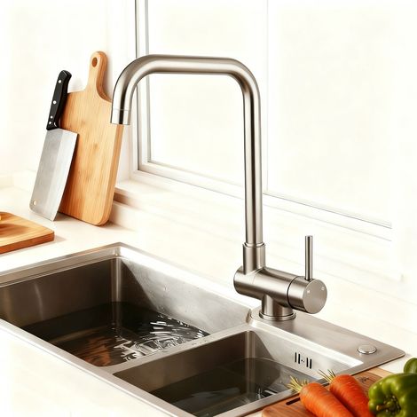 Ocean Sanitaire – Robinet de cuisine mitigeur rabattable 360° rotatif – Acier inoxydable 304 – Installation rapide – Nettoyage facile