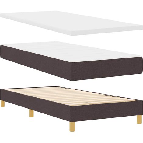 Box Spring Bed with Mattress Cream 90x200 cm Fabric Dark brown vidaXL (1/5)