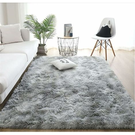 Fluffy Faux Fur Floor Rug Fluffy Decorative Gradient Rug Floor Mat for Bedroom Living Room Dining Room (Light Grey, 80×120cm) (1/5)