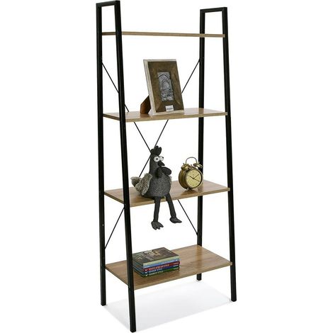 Libreria da parete 4 ripiani mobile con mensole in legno scaffale per casa ufficio studio porta oggetti libri (1/4)