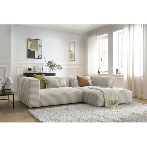 BOBOCHIC - Canapé d'angle fixe HARRY gros côtelé doux Angle droit Beige (1/5)