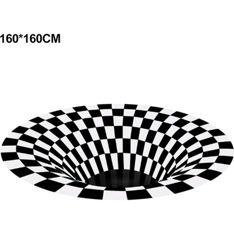 Tapis 3D Vortex rond noir blanc antidérapant pour chambre salon, tapis de sol à motifs géométriques, moquette intérieure