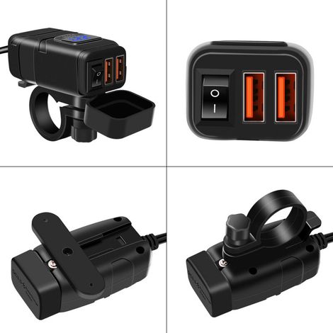 Motorcycle USB C, Dual Fast Charging, Quick Installation of SAE Interface, 30W PD 18W QC 30 Ports, with Voltmeter on the Off Switch for Phone Tablet (Blue) (1/5)