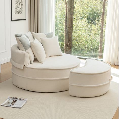 Sillón chaise longue redondo con otomana y 5 cojines OKMYHOME (1/5)