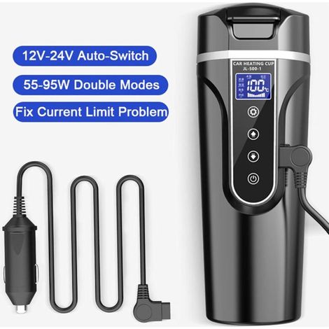 Bouilloire de Voiture, 12 V /24V Bouilloire Électrique de Voiture Tasse d'eau Chauffée pour Voiture/Camion/ Voyage, Bouilloire électrique de Voiture Portable avec écran LCD en Acier Inoxydable 304 (1/3)