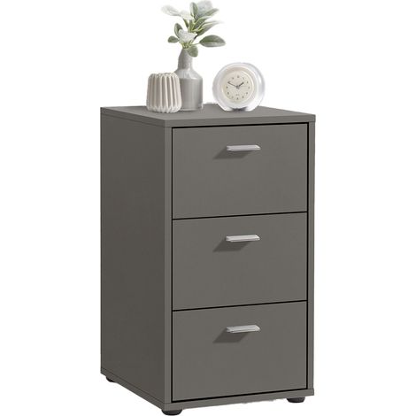 Nachttisch Nachtschrank mit 3 Schubladen in dunkelgrau / Lava, VUKA-10, für Boxspringbetten geeignet, B/H/T ca. 35/62,4/39,9 cm (1/4)