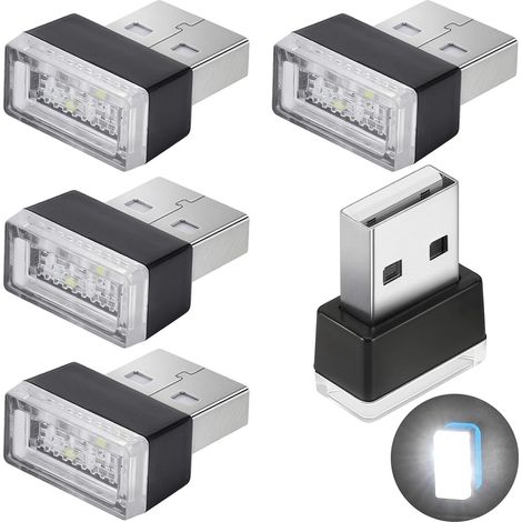Lumières d'ambiance de Voiture LED, 5 Lumières Intérieures, Lumières Ambiantes de Prise, Voiture Interieur Mini USB-Blanc (1/5)