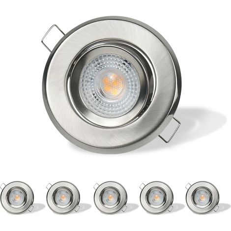 6 Spot LED Encastrable,Spot LED Encastrable Orientable,3000K,Lumière Chaude,Dimmable,IP44,7W,6 GU10 Inclus,Ø90MM,Pivotant à 30°,Argenté,Boîtier en Fer,Pour Salon Cuisine Salle De Bain Chambre (1/5)